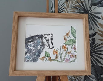 Badger watercolour, watercolour painting, badger illustration, original painting, badger art, badger gift