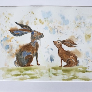 Hare watercolour, Tink and Olga hare, watercolour painting, hare illustration, hare art, original painting, meadow hare