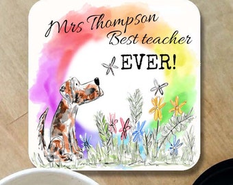 Teacher coaster, wooden coaster, teacher gift, table coaster, drink coaster, personalised coaster, dog coaster