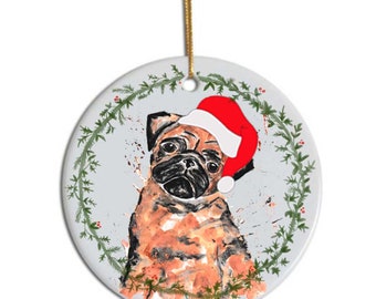 Pug tree decoration, Personalised Christmas decoration, pug christmas, babies 1st christmas decoration, ceramic