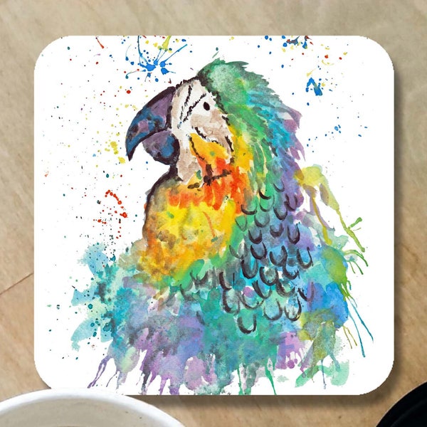 Parrot coaster, wooden coaster, parrot gift, parrot lover, table coaster, drink coaster, housewarming gift, personalised coaster