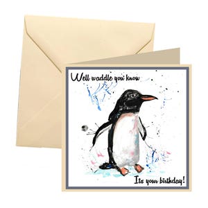 Carte d’anniversaire pingouin Waddle, Joyeux anniversaire, carte de vœux, carte d’anniversaire, carte pingouin, carte d’anniversaire drôle