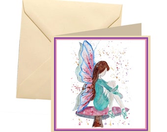 Fairy blank card, blank card, greetings card, birthday card, fairy birthday, cute fairy card, card for her, thank you card, note card