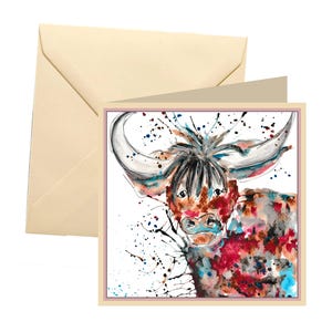 Cow greetings card, blank card, greetings card, birthday card, note card, thank you card, cow thank you card, highland cow, cow card