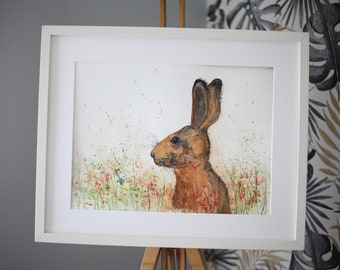 Hare watercolour, Bramble hare, watercolour painting, hare illustration, hare art, original painting, meadow hare