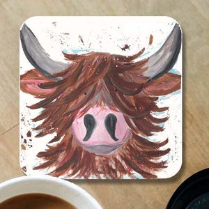Highland cow coaster, cow coaster, wooden coaster, personalised coaster, hand made coasters, kitchenware, highland cow, cow, Maggie Moo cow