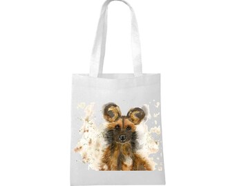 African painted dog bag, personalised tote bag, Natural bag, shopping bag, painted dog gift, painted dog lover, African dog