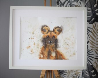 African painted dog, wild dog, painting, watercolour, animal art, painted dog art