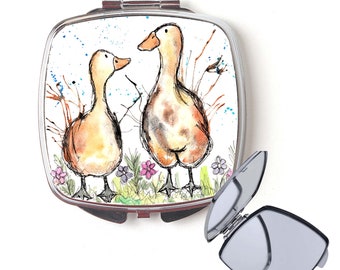 Duck compact mirror, handbag mirror, duck mirror, bridesmaid gift, for her, personalised mirror, pocket mirror