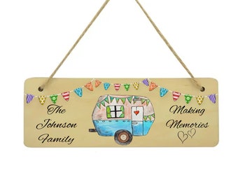 Caravan sign, caravan happy home, caravan gift, caravan personalised sign, caravan plaque, caravan family sign, double sided, wooden