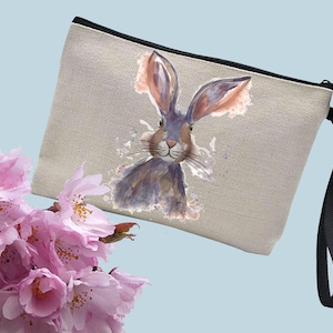 Rabbit make up bag, make up pouch, cosmetic pouch, toiletries bag, hare lover gift, personalised, Nutmeg rabbit