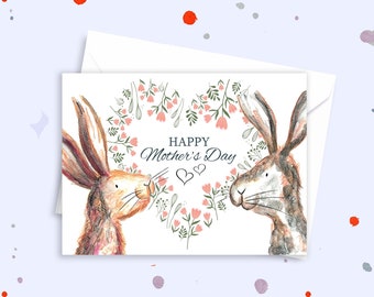 Mothers day card, hare mothers day card, rabbit lover, card for Mum, personalised mothers day