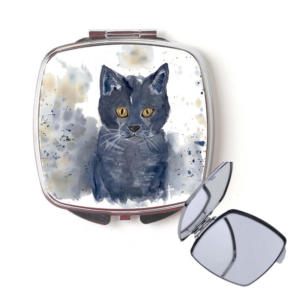 Cat compact mirror, handbag mirror, cat mirror, Christmas gift, for her, personalised mirror, secret santa, pocket mirror