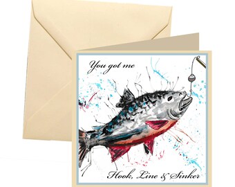 Fishing valentines card, valentines card, fishing valentines card, fun valentines card, lovers card, love you card