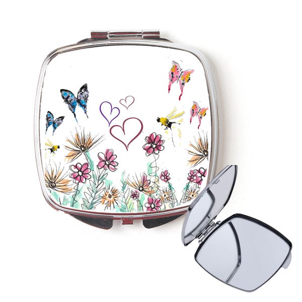 Miroir compact papillon, miroir de sac à main, miroir papillon, cadeau de Noël, pour elle, miroir personnalisé, père Noël secret, miroir de poche