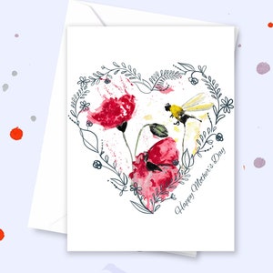 Muttertagskarte, Blumen Muttertagskarte, Mohn und Bienen Liebhaber, Karte für Mama, personalisierter Muttertag