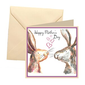 Tarjeta del Día de la Madre de Conejo, tarjeta en blanco, tarjeta del Día de la Madre de Liebre, tarjeta del Día de la Madre, tarjeta de liebre, tarjeta de mamá conejo