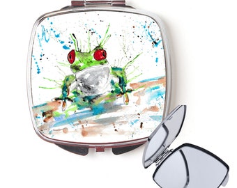 Frog compact mirror, handbag mirror, tree frog mirror, Christmas gift, for her, personalised mirror, secret santa, pocket mirror