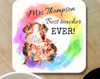 Teacher coaster, wooden coaster, teacher gift, table coaster, drink coaster, personalised coaster, guinea pig coaster