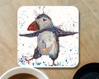 Puffin coaster, wooden coaster, puffin gift, table coaster, drink coaster, tile coaster, coasters, puffin kitchen, puffin