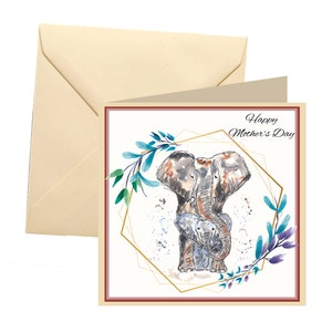 Tarjeta del día de las madres animales, tarjeta en blanco, tarjeta del día de las madres elefante, tarjeta del día de las madres
