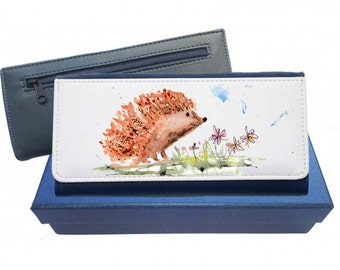 Hedgehog purse, navy purse, leather purse, hedgehog gift, hedgehog leather purse