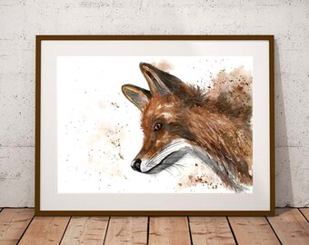 Giclee print, Fox watercolour PRINT, woodland animal, British fox, watercolour painting, fox lover gift, watercolour animal print