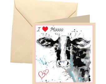 Cow valentines card, valentines card, Love Mooo valentines card, fun valentines card, lovers card, love you card