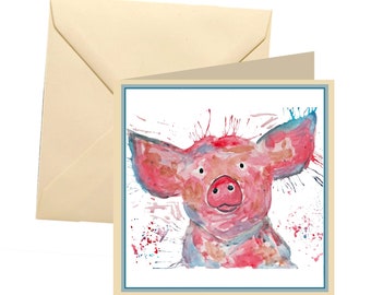 Pig greetings card, blank card, greetings card, birthday card, note card, birthday card, pig blank card, funny animal card