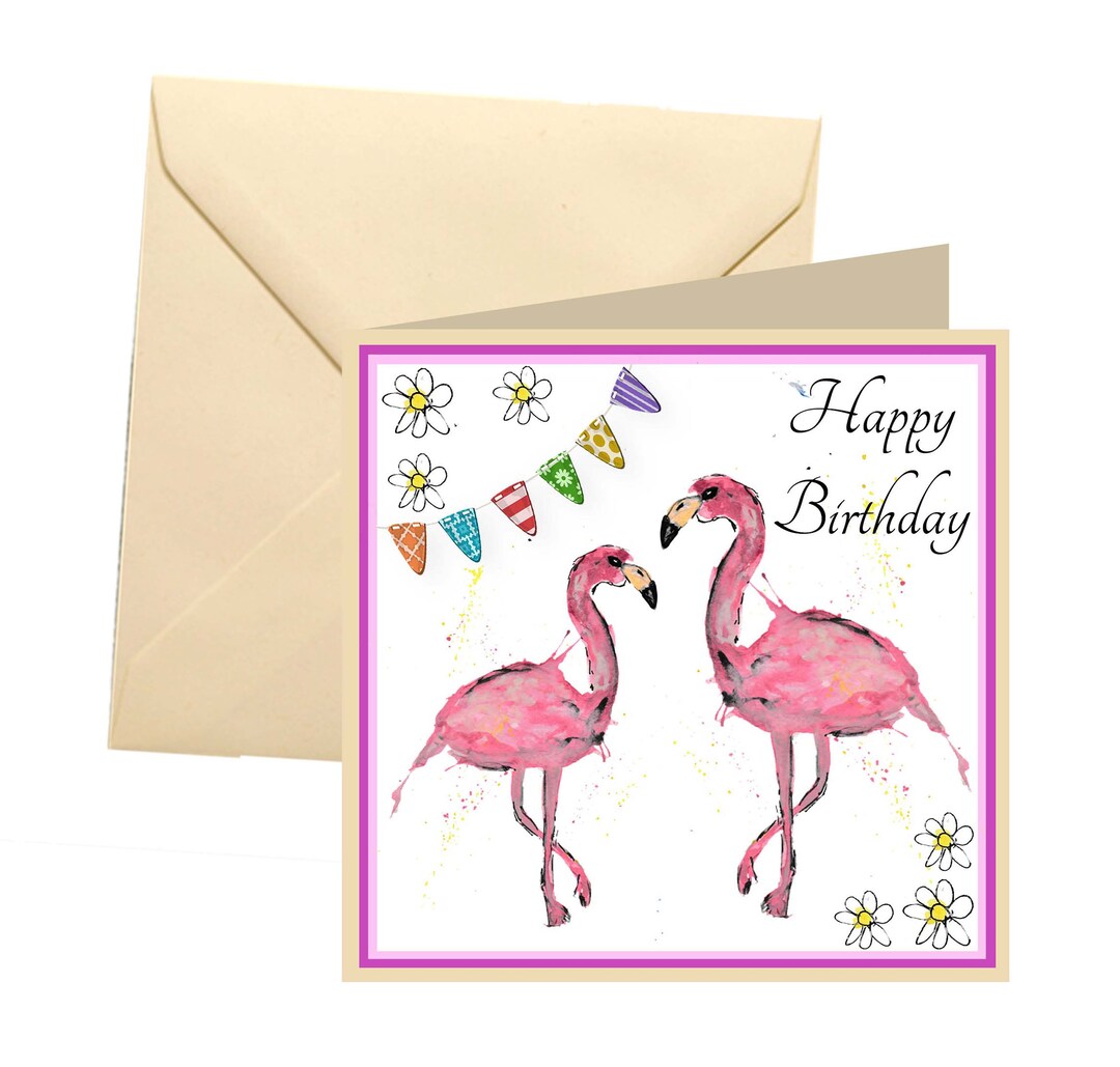 Flamingo Birthday Card, Blank Card, Pretty Birthday Card, Birthday Card ...