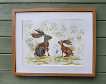 Hare watercolour, hare painting, hare illustration, hare art, original painting, rabbit art, rabbit gift