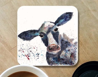 Cow coaster, wooden coaster, personalised coaster, hand made coasters, kitchenware, cow, cute cow, new home gift