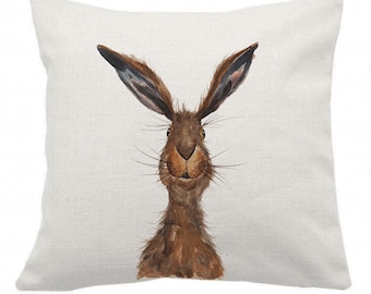 Hare cushion cover, rabbit cushion, personalised, rabbit lover gift, cute hare gift, hare lover