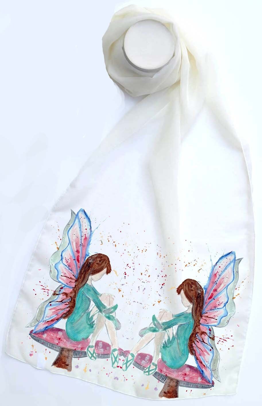 Fairy chiffon scarf, fairy scarf, whimsical scarf, cream scarf, unique scarf, Christmas gift, for her, toadstool scarf