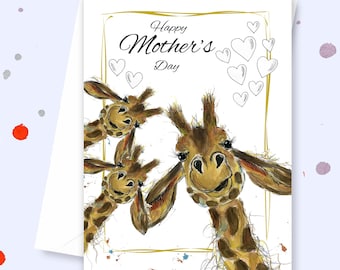 Mothers day card, giraffe mothers day card, giraffe lover, card for Mum, personalised mothers day