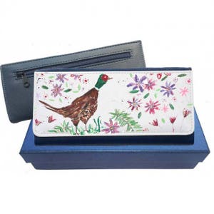 Pheasant purse, navy purse, pink purse, leather purse, Pheasant gift, pheasant wallet, pheasant leather purse, pheasant family