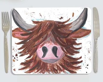 Highland koe placemat, gepersonaliseerde koe placemat, placemat, landelijke keuken, koe placemat, Maggie Moo koe