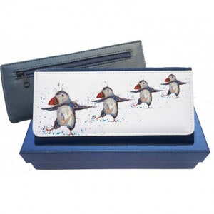 Puffin purse, navy purse, pink purse, leather purse, puffin gift, puffin wallet, puffin leather purse, puffin family