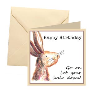 Funny card, hare greetings card, blank card, greetings card, birthday card, hare card, fun birthday
