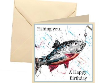 Fishing birthday card, blank card, greetings card, birthday card, fishing card