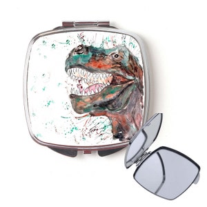 Miroir compact dinosaure, miroir de sac à main, miroir trex, cadeau d&#39;anniversaire, pour elle, miroir personnalisé, miroir de poche