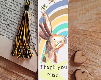 Teacher rabbit bookmark, metal bookmark, book lover, rabbit lover gift, cute bookmark, nursery assistant