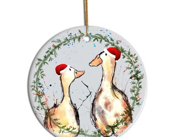 Ducks tree decoration, Personalised Christmas decoration, ducks christmas, babies 1st christmas decoration, ceramic