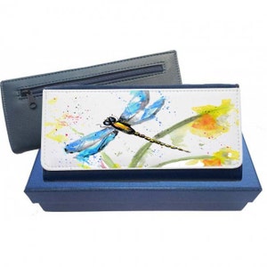 Stained Glass Dragonfly Hand-painted Leather Wallet