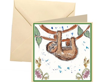 Sloth greetings card, blank card, greetings card, thank you card, sloth card, birthday card, sloth lover