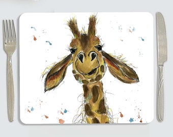 Giraffe placemat, personalised giraffe placemat, childrens placemat, dining placemat