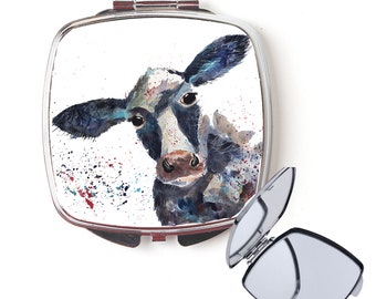 Cow compact mirror, handbag mirror, cow mirror, gift for Mum, for her, personalised mirror, cute cow, pocket mirror