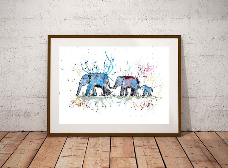 Giclee print, Elephant watercolour PRINT, elephant family, elephant art, watercolour painting, elephant lover gift, watercolour animal print image 1