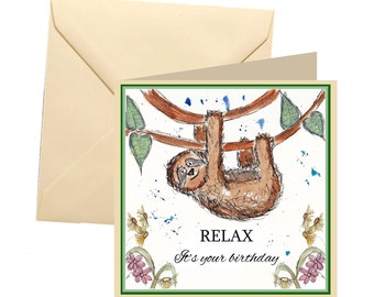 Sloth greetings card, sloth birthday card, greetings card, birthday card, sloth card, birthday card, sloth lover