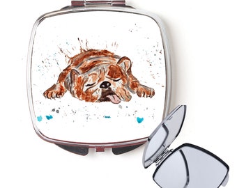 Bulldog compact mirror, handbag mirror, bulldog mirror, Christmas gift, for her, personalised mirror, secret santa, pocket mirror